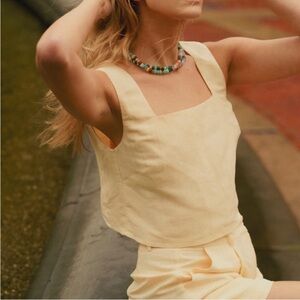 MASON'S DAUGHTER / NWT butter yellow linen short and crop tank set medium M